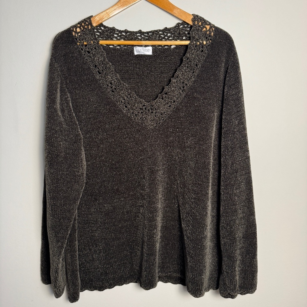 East West Women's Velvety Acrylic‎ Long Sleeve V-Neck Sweater Brown Size 3X VTG
